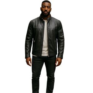 Vagabond Leather Jacket Mens Size XL Black Smooth Moto Biker Bomber Classic Coat